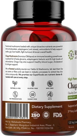 Rooted Actives - Chaga Mushroom Extract 1950mg* - Pure Fruit Body Extract - 120 Veg Capsules