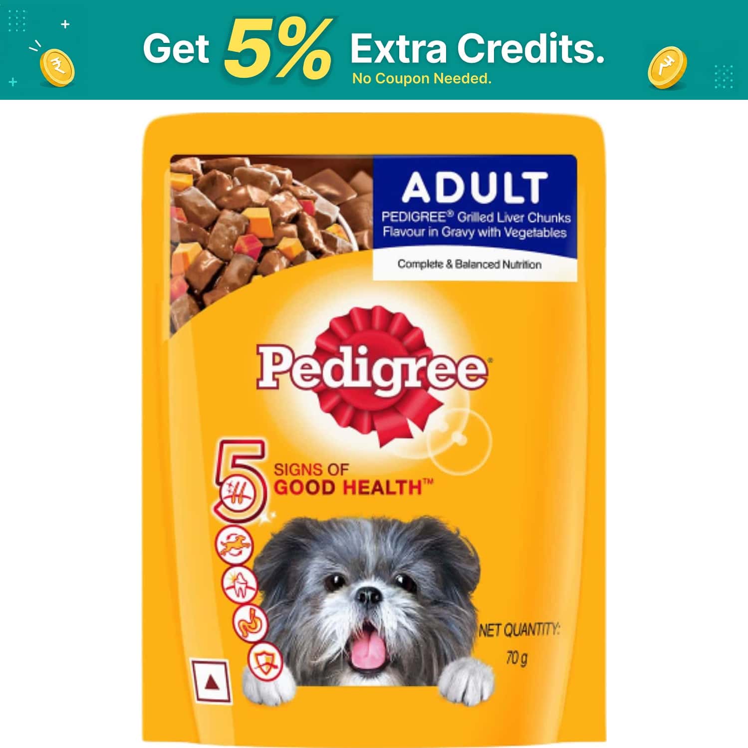 Pedigree Adult Wet Dog Food | Chicken | Liver & Vegetables Chunks In Gravy | 70 G | (pack Of 30)