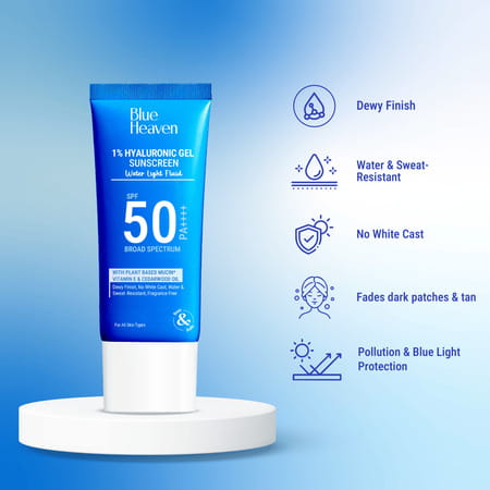 Blue Heaven 1% Hyaluronic Gel Sunscreen Spf50 Pa++++ | Sun Protection +Hydration With Vitamin E |50g