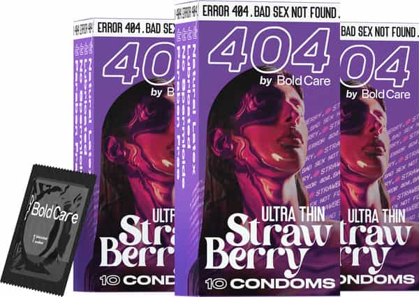 404 By Bold Care Ultra Thin Strawberry Flavor Condoms 60 Microns Disposable Pouches 30S