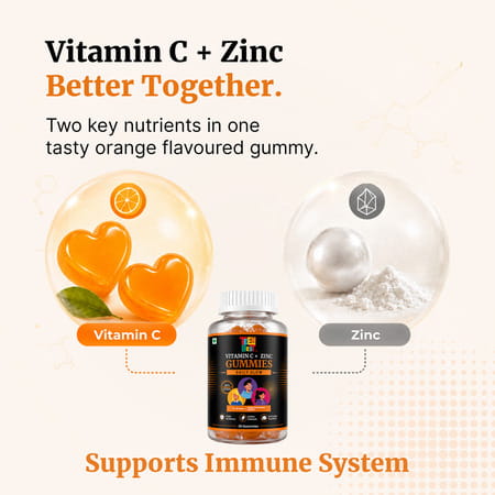 Healthbest Teens Vitamin C & Zinc Gummies For Daily Glow & Energy |Orange Flavour| 30 Gummies