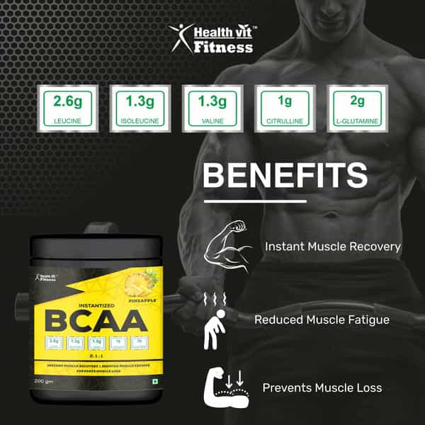 Healthvit Fitness Bcaa 6000Mg 2:1:1 200G (10 Servings) Pineapple Flavour