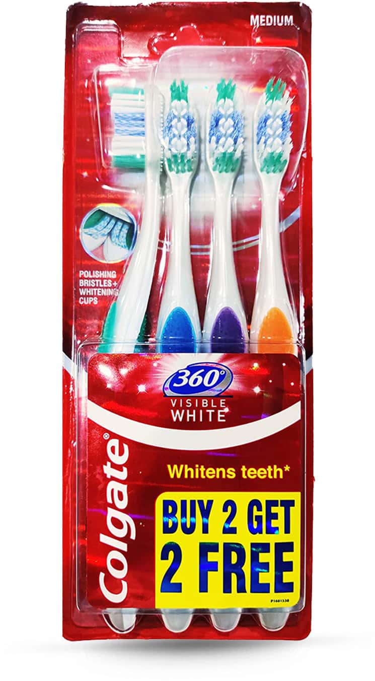 Colgate 360 Visible White Toothbrush (Buy 2 Get 2 Free) - 4 Pcs