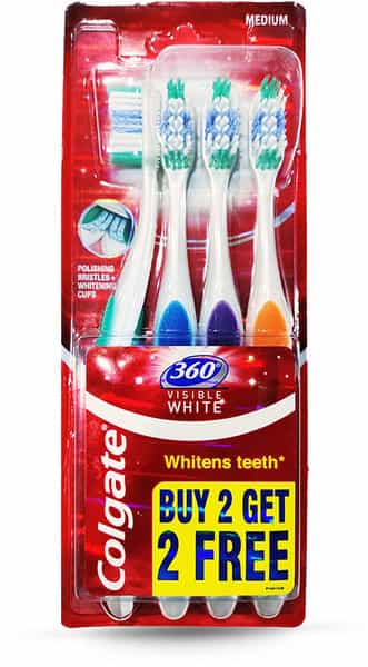 Colgate 360 Visible White Toothbrush (Buy 2 Get 2 Free) - 4 Pcs