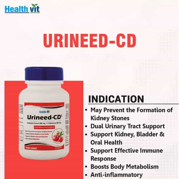 Healthvit Urineed-Cd ( 4Cranberry Extract 200 Mg. D-Mannose 500 Mg ) - 60 Capsules