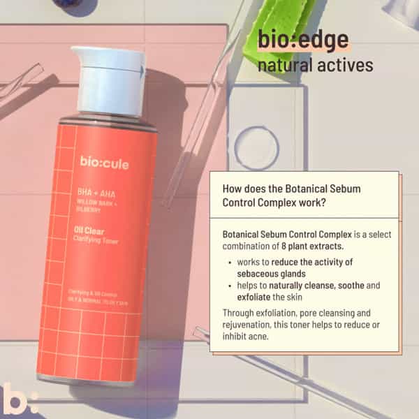 Biocule Oil Clear Clarifying Face Toner Bha+Aha From Willow Bark & Bilberry For Men & Women