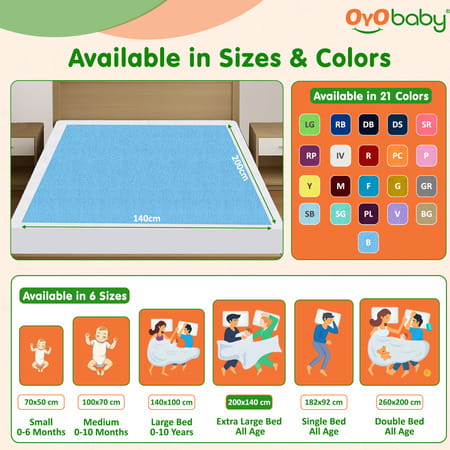 Oyo Baby Waterproof Bed Protector Baby Dry Sheet Extra Large Blue (140 Cm X 200 Cm)