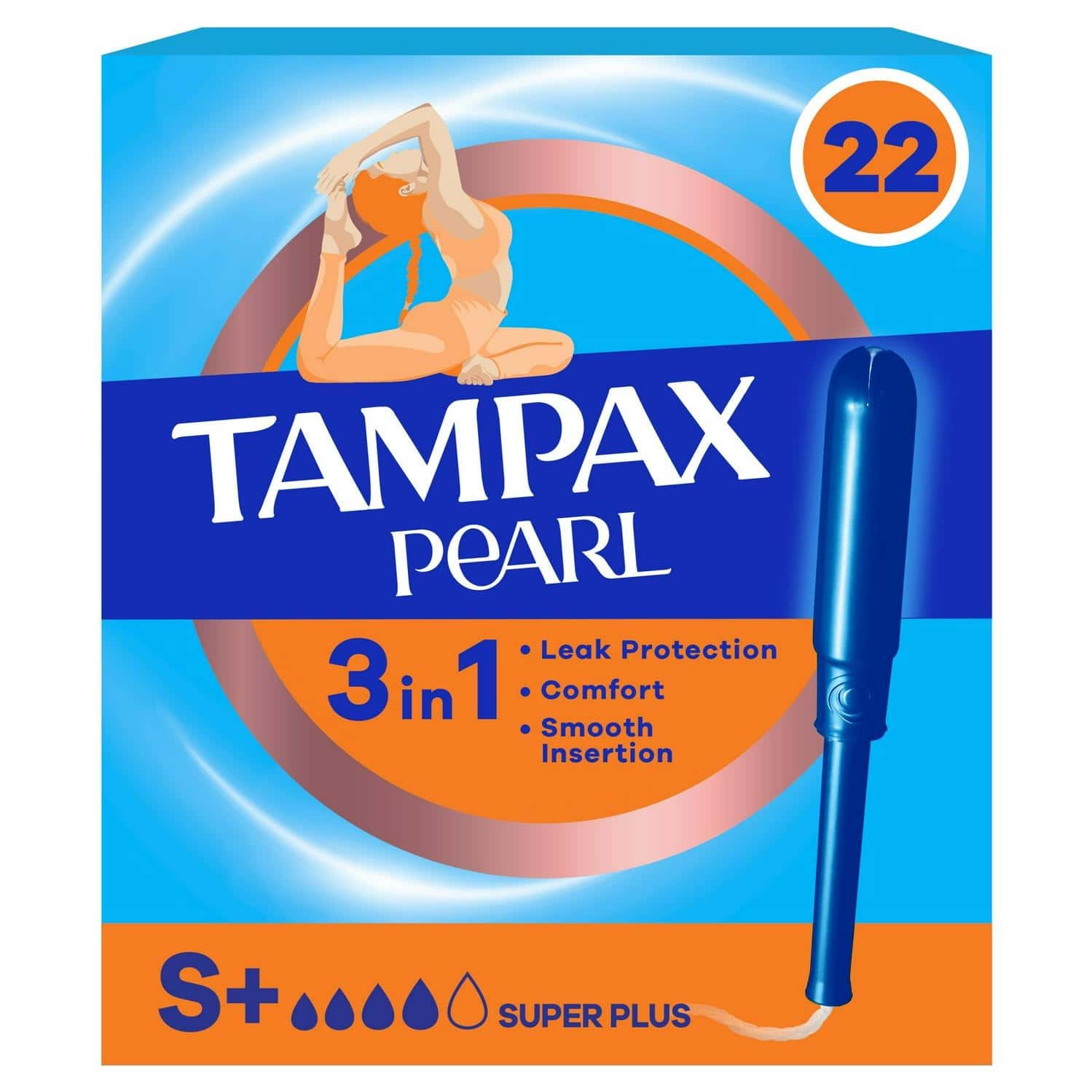 Tampax Pearl Plastic | Super Plus Absorbency | Unscented Tampons 22 Counts