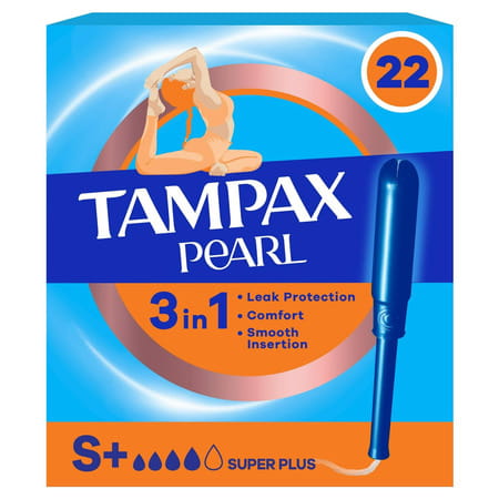 Tampax Pearl Plastic | Super Plus Absorbency | Unscented Tampons 22 Counts