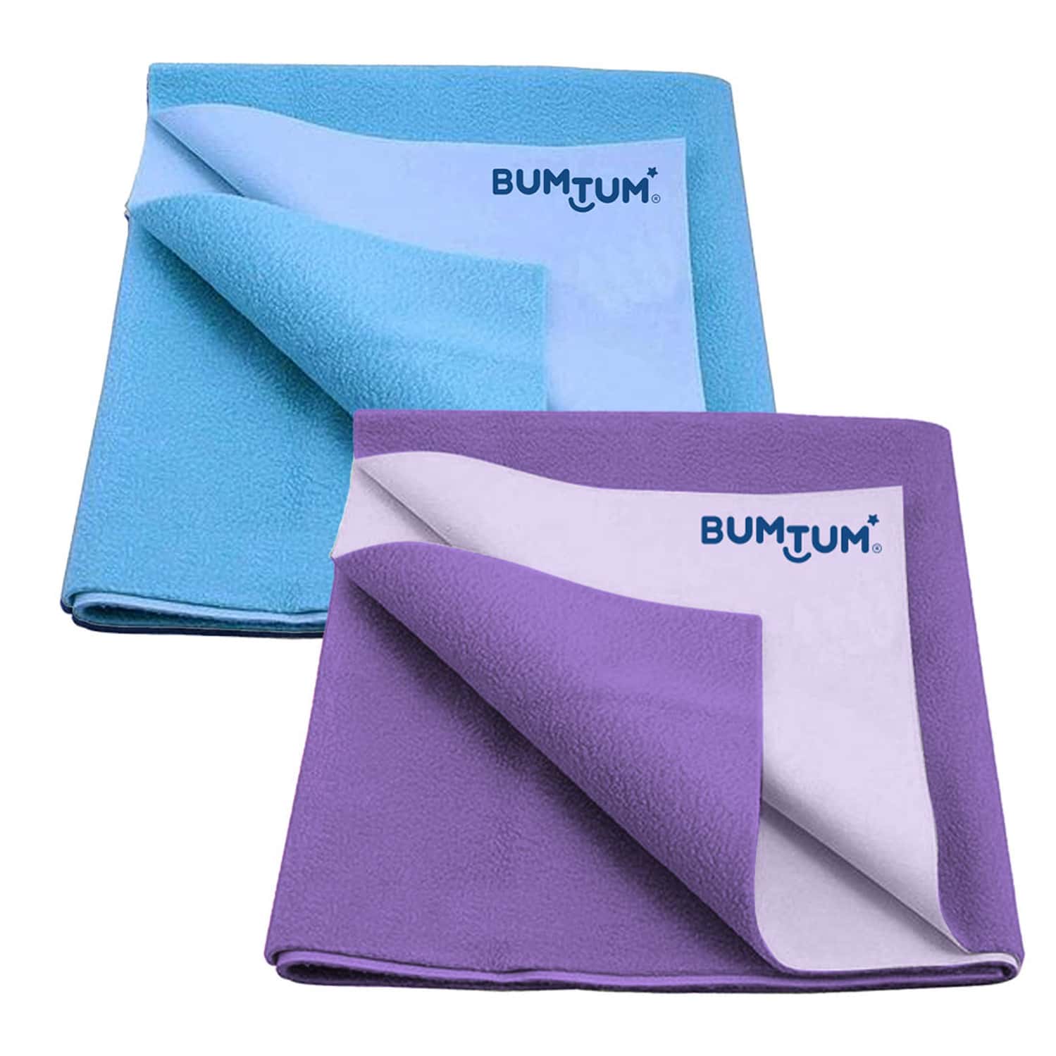 Bumtum Dry Sheet Leakproof Baby Bed Protector (Aqua Blue + Lilac Large Size 100*140cm|Pack Of 2)