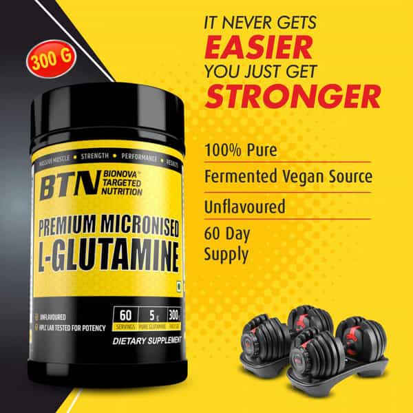 Btn Sports Premium Micronised L-Glutamine Powder | Unflavored | 300Gm | 60 Servings