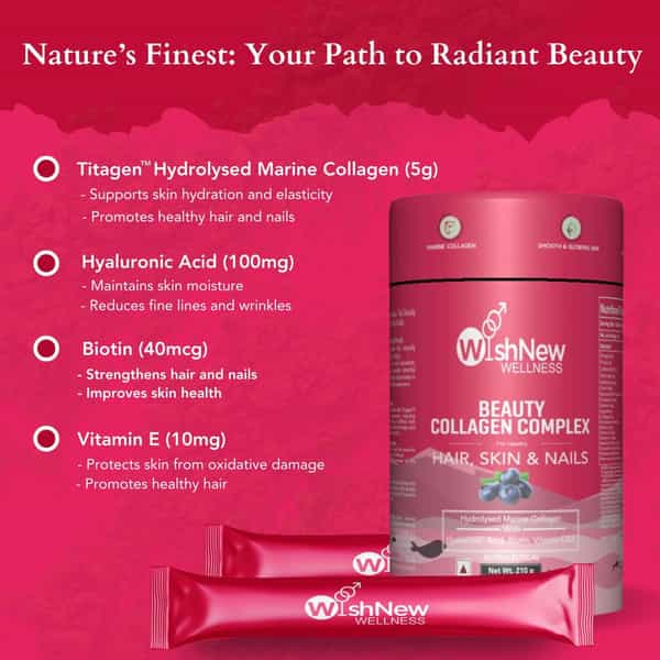 Wishnew Wellness Beauty Collagen: Age-Defying Complex | Nourishing Hair | Skin & Nail (Blueberry)