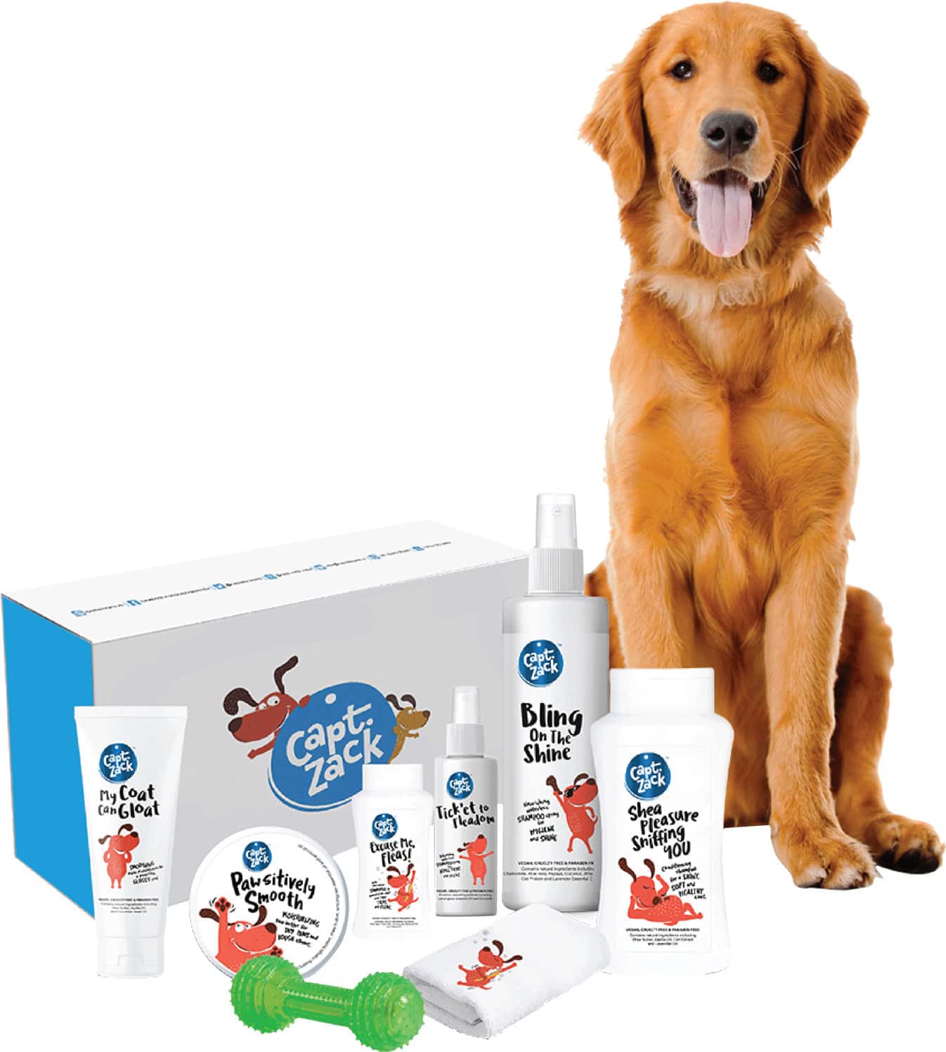 Captain Zack -The Golden Retriever Box -Ultimate 8-In-1 Head-To-Paw Groom-Kit For Your Dog