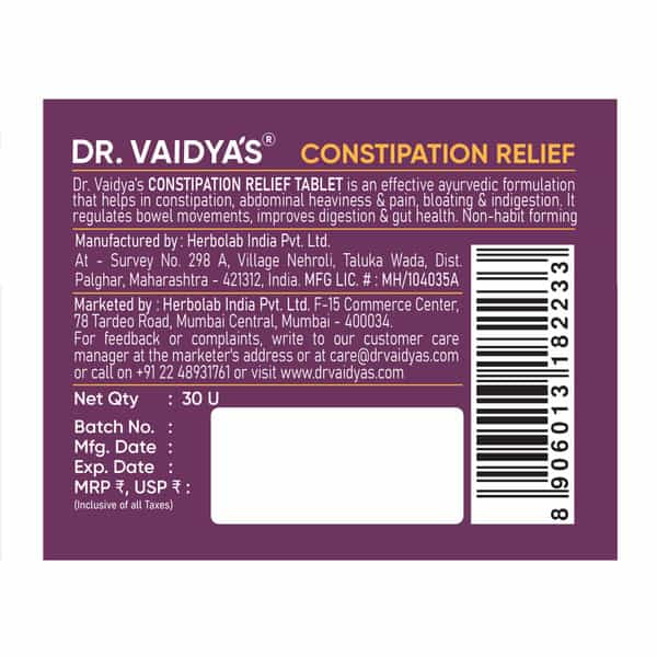Dr. Vaidya's Constipation Relief -30 Capsules - Pack Of 2