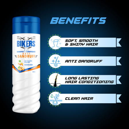 Biker'S 2-In-1 Anti Dandruff Shampoo For Men | Ginger And Mint For Conditioned Hair (180 Ml)