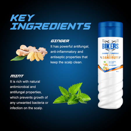 Biker'S 2-In-1 Anti Dandruff Shampoo For Men | Ginger And Mint For Conditioned Hair (180 Ml)