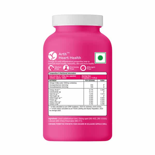 Arth Heart Health | Helps To Minimize Heart Disease Risk | For Women | Omega 3 | 30 Veg Capsules