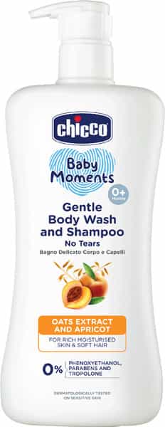 Chicco Baby Moments Gentle Body Wash And Shampoo No Tears Soap Free Head To Toe Bath 0M+ (500Ml)