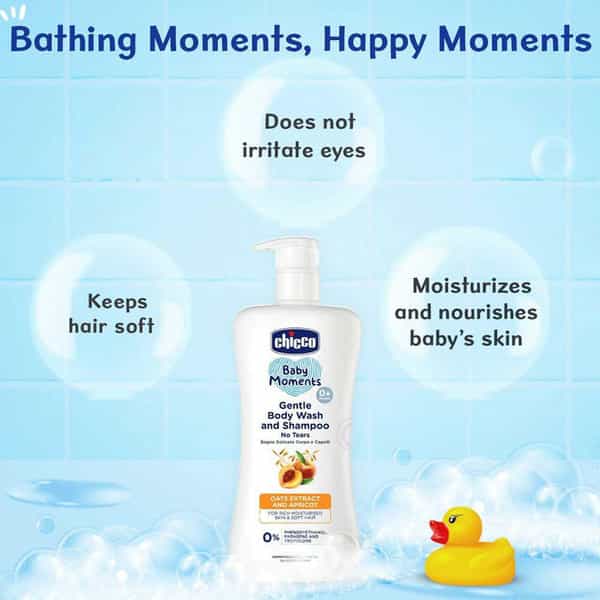 Chicco Baby Moments Gentle Body Wash And Shampoo No Tears Soap Free Head To Toe Bath 0M+ (500Ml)
