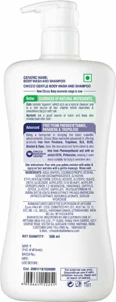 Chicco Baby Moments Gentle Body Wash And Shampoo No Tears Soap Free Head To Toe Bath 0M+ (500Ml)