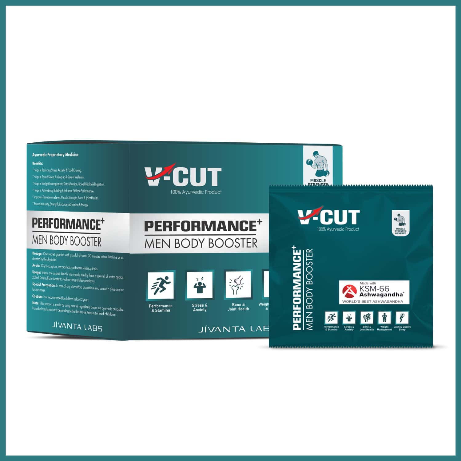 V-cut Men Performance Booster Ayurvedic Supplement For Immunity | Strength & Stamina 75g (15 Sachet)