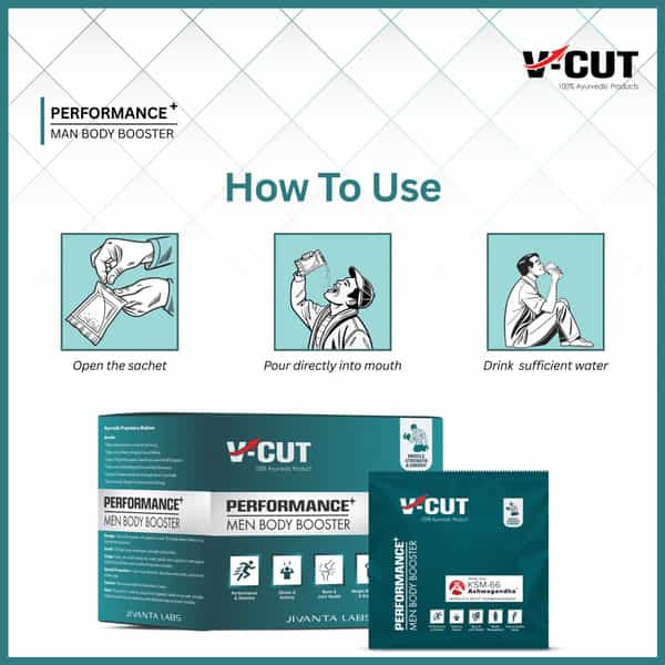 V-Cut Men Performance Booster Ayurvedic Supplement For Immunity | Strength & Stamina 75G (15 Sachet)