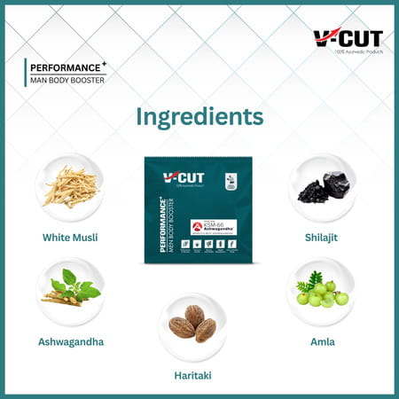 V-Cut Men Performance Booster Ayurvedic Supplement For Immunity | Strength & Stamina 75g (15 Sachet)