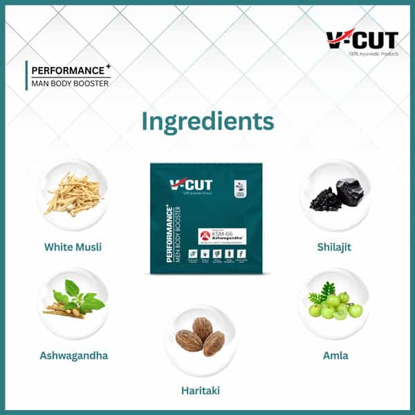 V-Cut Men Performance Booster Ayurvedic Supplement For Immunity | Strength & Stamina 75G (15 Sachet)