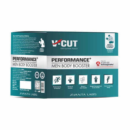 V-Cut Men Performance Booster Ayurvedic Supplement For Immunity | Strength & Stamina 75g (15 Sachet)