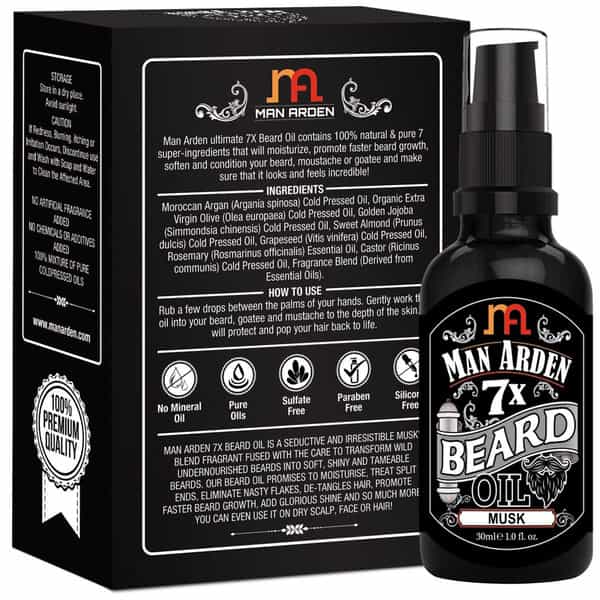 Man Arden 7X Beard Oil 30Ml (Musk) - 7 Premium Oils For Beard Growth & Nourishment
