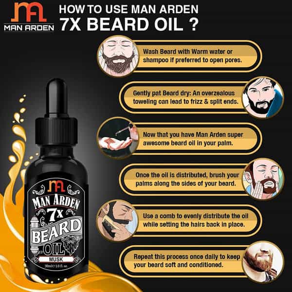 Man Arden 7X Beard Oil 30Ml (Musk) - 7 Premium Oils For Beard Growth & Nourishment
