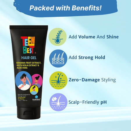 Healthbest Hair Gel For Teens Boys & Girls 13-19 Years Strong Hold Non-Sticky Styling Gel 50 Ml