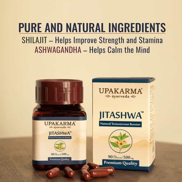 Upakarma Ayurveda Pure Shilajit And Ashwagandha Extract Jitashwa Capsules 500Mg 90 Veggie Capsules