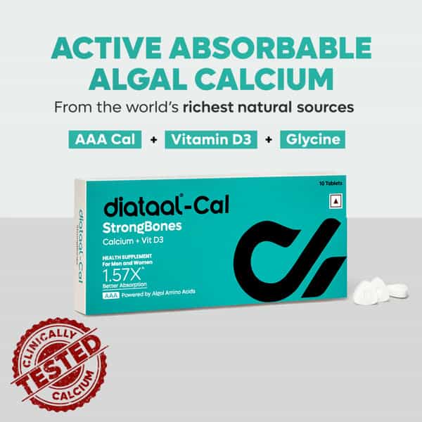 Diataal Cal | Calcium For Men & Women | Clinically Tested | 400 Iu Vit. D3 | 10 Tablets