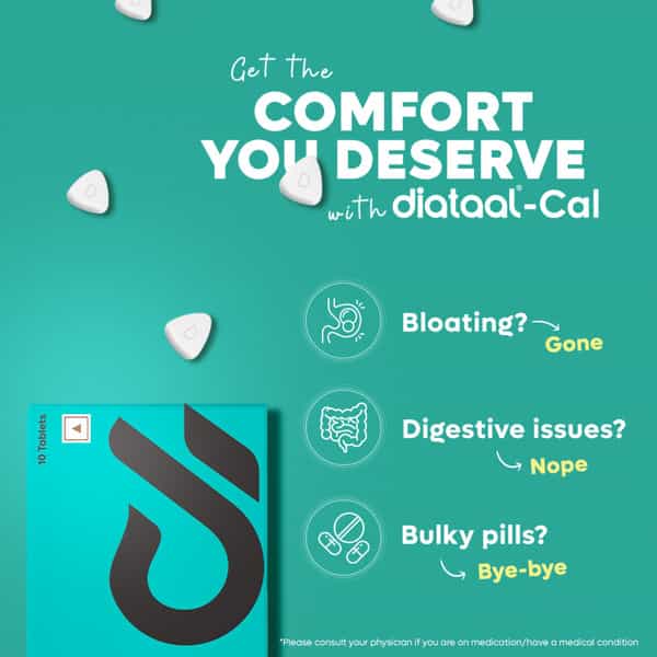 Diataal Cal | Calcium For Men & Women | Clinically Tested | 400 Iu Vit. D3 | 10 Tablets
