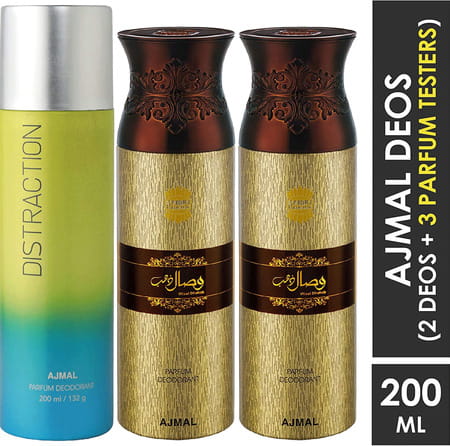 Ajmal 1 Distraction For Men & Women & 2 Wisal Dhahab For Men Deodorants Each 200ml Combo Pack Of 3