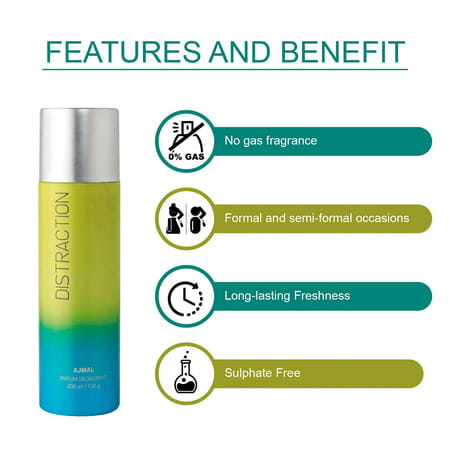 Ajmal 1 Distraction For Men & Women & 2 Wisal Dhahab For Men Deodorants Each 200ml Combo Pack Of 3