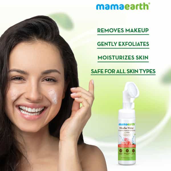 Mamaearth Micellar Water Foaming Makeup Remover With Rose Water For Makeup Cleansing 150 Ml