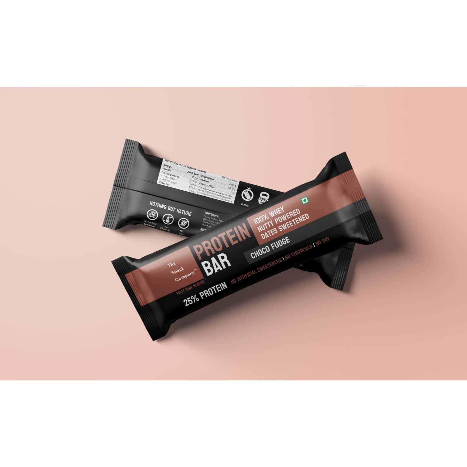 The Snack Company Choco Fudge Protein Bar - 50g - Pack Of 2 | 100% Whey Protein Bar | 25% Protein