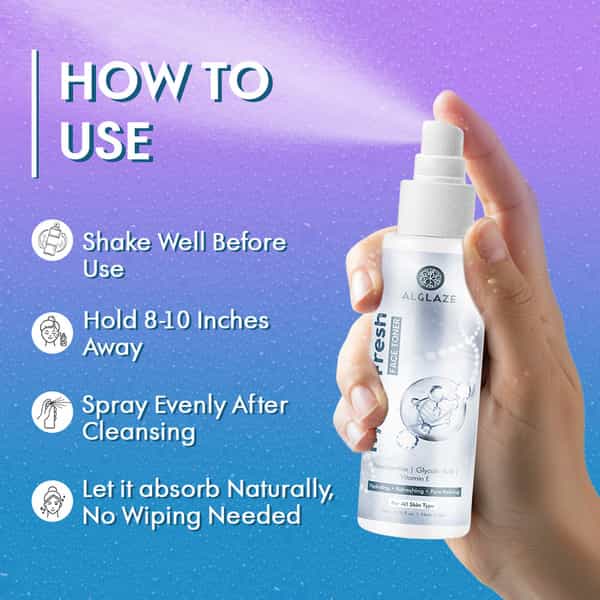 Alglaze Hydra Fresh Toner | Niacinamide| Glycolic Acid & Vitamin E | All Skin Types | 100Ml