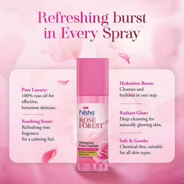 Nisha Refreshing Face Cleanser With Organic Rose Water For All Skin Types - 55Ml