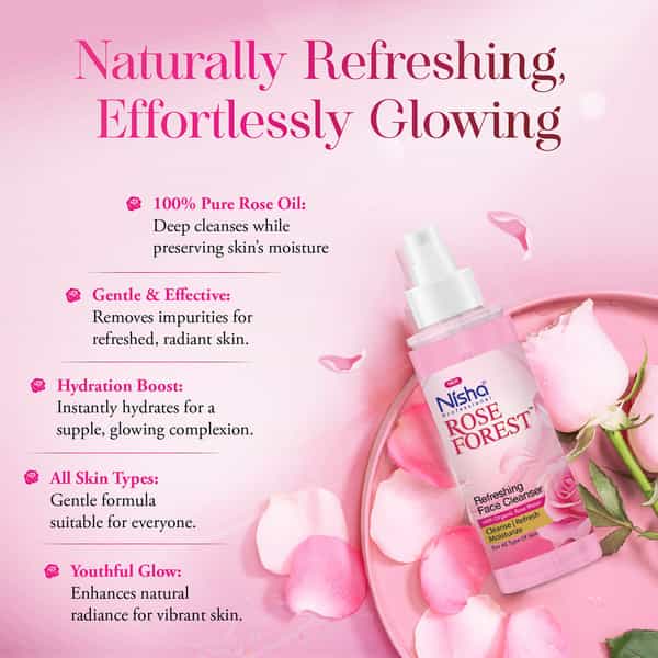 Nisha Refreshing Face Cleanser With Organic Rose Water For All Skin Types - 55Ml