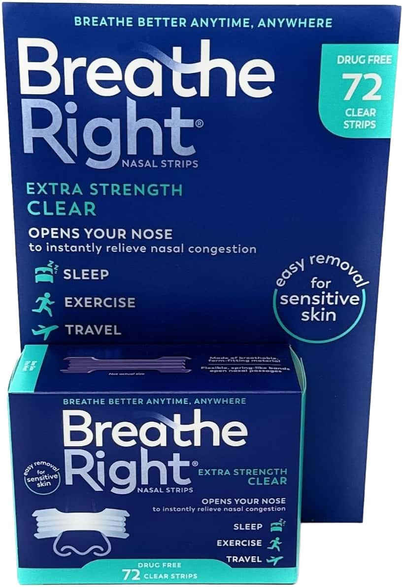 Breathe Right Nasal Strips | Extra Clear For Sensitive Skin | 72 Clear Strips