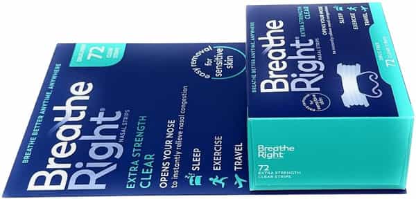 Breathe Right Nasal Strips | Extra Clear For Sensitive Skin | 72 Clear Strips