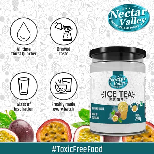 Nectar Valley Instant Ice Tea Mix - Passion Fruit Flavour | Ready Mix Blend - Makes 12 Glass - 250G