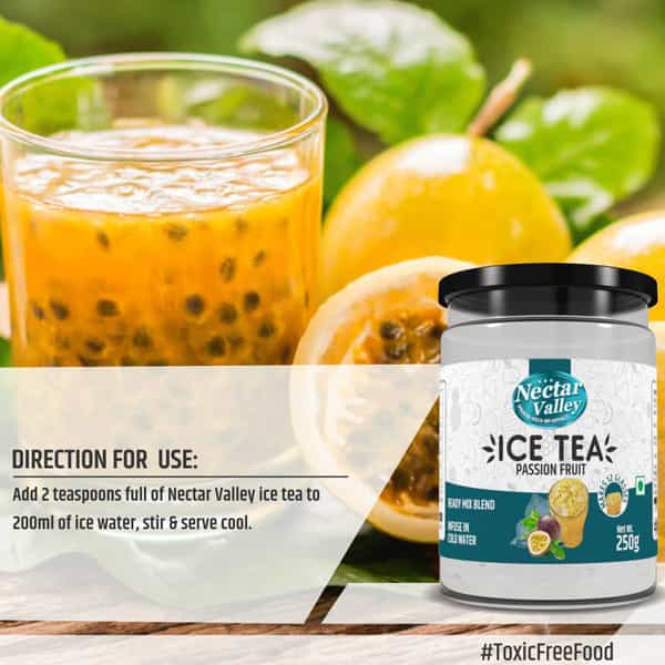 Nectar Valley Instant Ice Tea Mix - Passion Fruit Flavour | Ready Mix Blend - Makes 12 Glass - 250G
