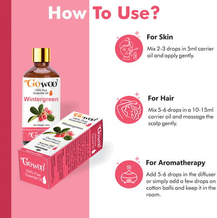 Go Woo 100% Pure Wintergreen Oil Pure Virgin For Skin Care & Hair Treatment 50 Ml