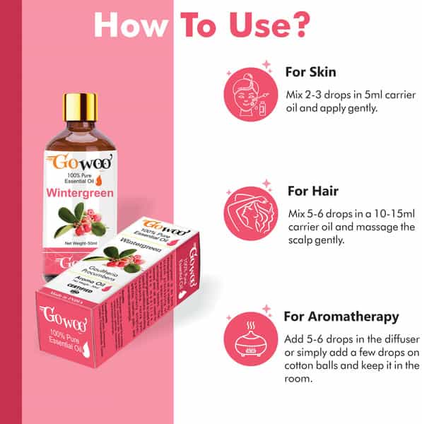 Go Woo 100% Pure Wintergreen Oil Pure Virgin For Skin Care & Hair Treatment 50 Ml