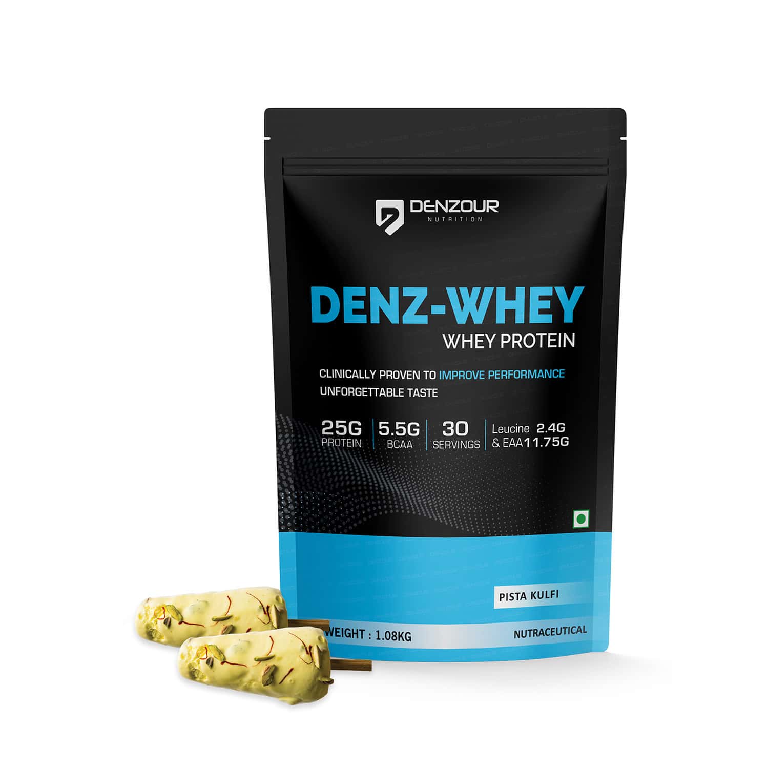 Denzour Nutrition Denz Whey Protein | Pista Kulfi Flavour | Recovery & Strength | 1.08kg