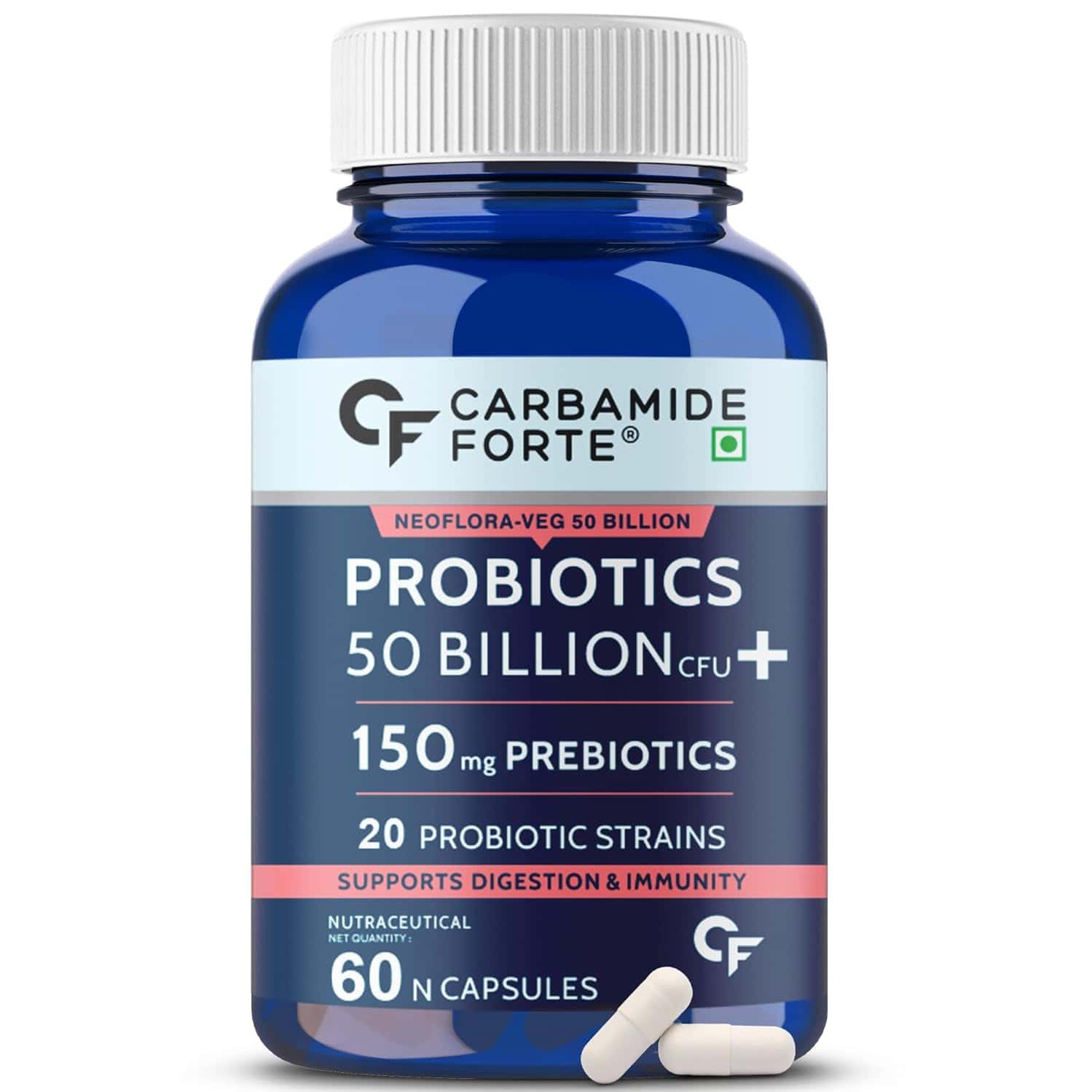 Carbamide Forte Probiotics 50 Billion Cfu With Prebiotics 150 Mg Supports Digestion 60 Capsules